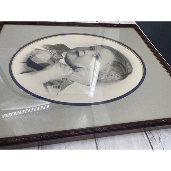 Antique Baby Telephone Photo | 1920s Black White Framed Photography Nursery Art - Picture 7 of 12